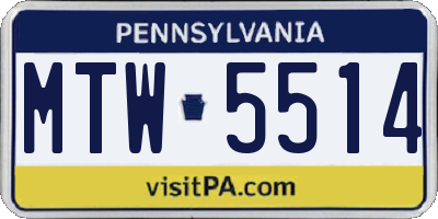 PA license plate MTW5514