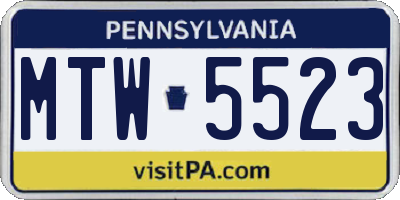 PA license plate MTW5523