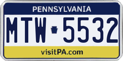 PA license plate MTW5532