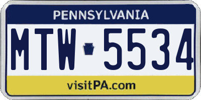 PA license plate MTW5534