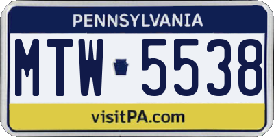 PA license plate MTW5538