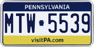 PA license plate MTW5539