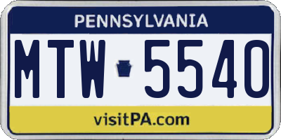 PA license plate MTW5540