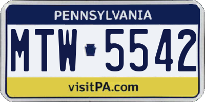 PA license plate MTW5542