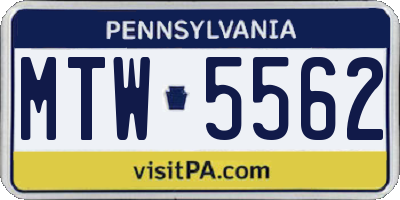 PA license plate MTW5562