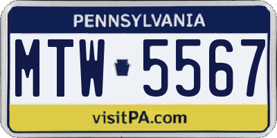 PA license plate MTW5567