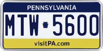 PA license plate MTW5600