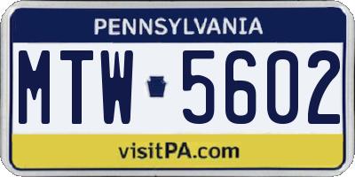 PA license plate MTW5602
