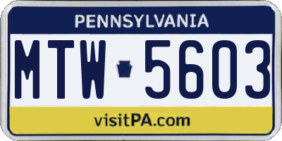 PA license plate MTW5603