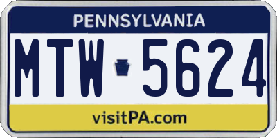 PA license plate MTW5624