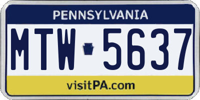 PA license plate MTW5637