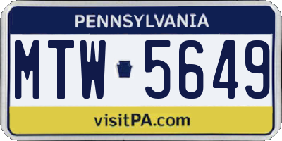 PA license plate MTW5649
