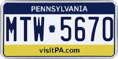 PA license plate MTW5670