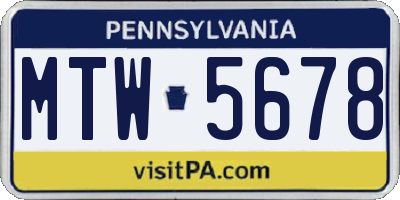 PA license plate MTW5678