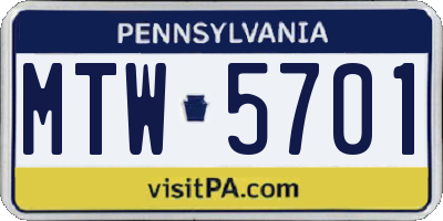 PA license plate MTW5701