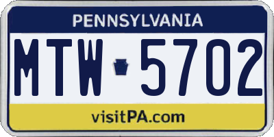 PA license plate MTW5702