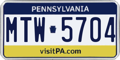 PA license plate MTW5704