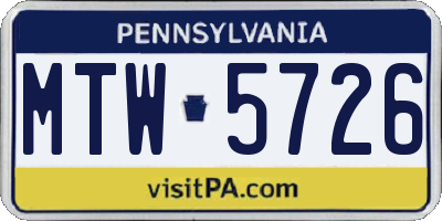 PA license plate MTW5726