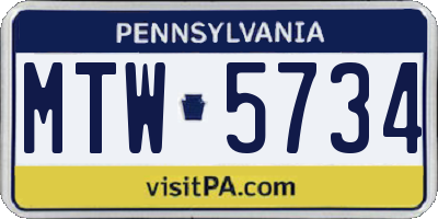 PA license plate MTW5734