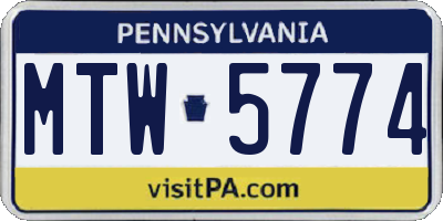 PA license plate MTW5774