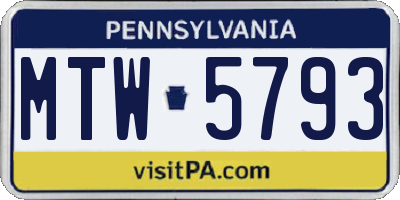 PA license plate MTW5793