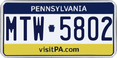 PA license plate MTW5802