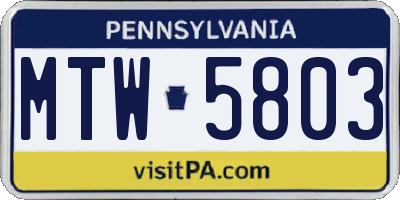 PA license plate MTW5803