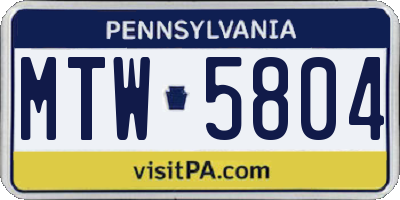 PA license plate MTW5804