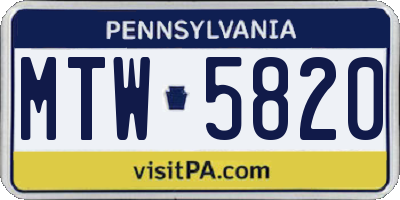 PA license plate MTW5820
