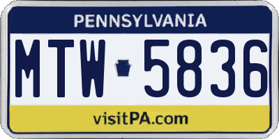 PA license plate MTW5836