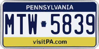 PA license plate MTW5839