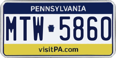 PA license plate MTW5860