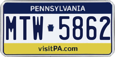 PA license plate MTW5862
