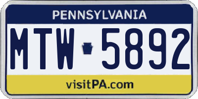 PA license plate MTW5892