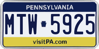 PA license plate MTW5925