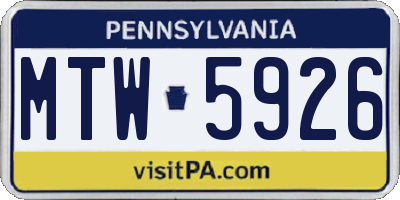 PA license plate MTW5926