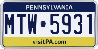 PA license plate MTW5931
