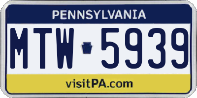 PA license plate MTW5939