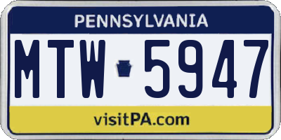 PA license plate MTW5947