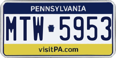 PA license plate MTW5953