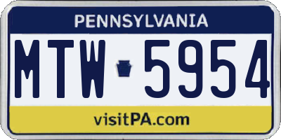 PA license plate MTW5954