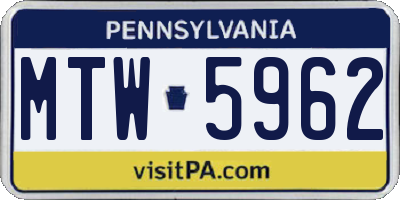 PA license plate MTW5962