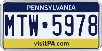 PA license plate MTW5978