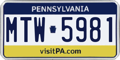 PA license plate MTW5981
