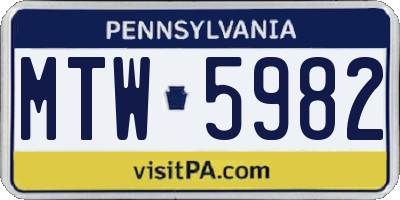 PA license plate MTW5982