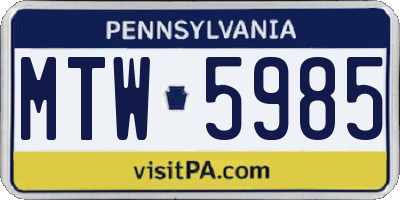 PA license plate MTW5985