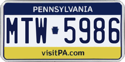 PA license plate MTW5986