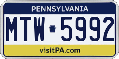 PA license plate MTW5992