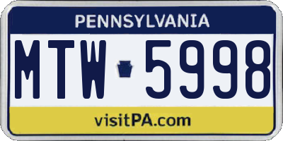 PA license plate MTW5998