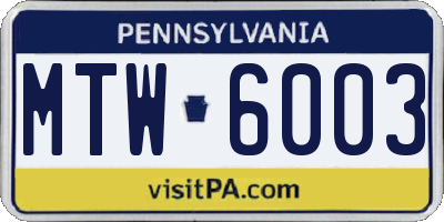 PA license plate MTW6003